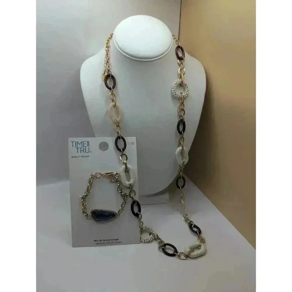 Nwt Time And Tru Goldtone Metal Bracelet And Necklace Jewelry Set